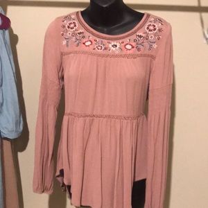 Pink boho embroidered shirt